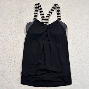 Lululemon Athletic Tankini Top Built In Bra Black White Women's Size 4 No Pads